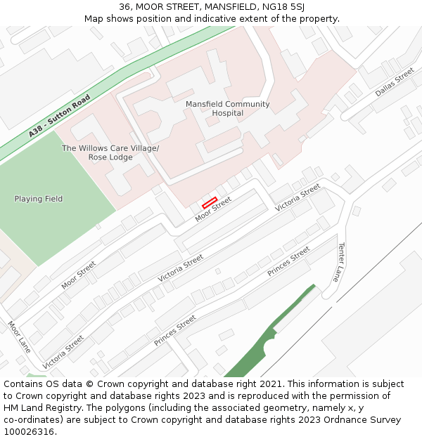 36, MOOR STREET, MANSFIELD, NG18 5SJ: Location map and indicative extent of plot