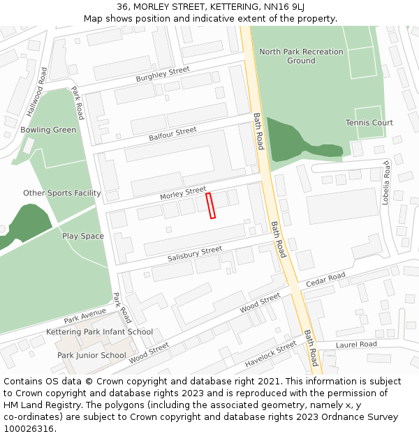 36, MORLEY STREET, KETTERING, NN16 9LJ: Location map and indicative extent of plot