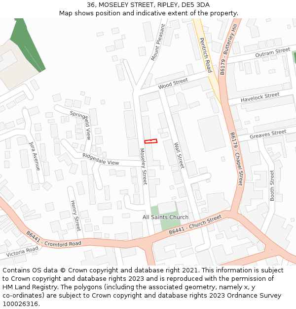 36, MOSELEY STREET, RIPLEY, DE5 3DA: Location map and indicative extent of plot