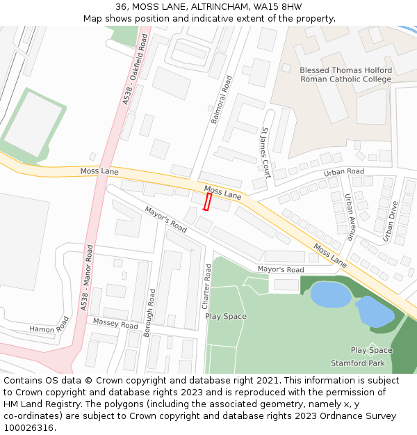 36, MOSS LANE, ALTRINCHAM, WA15 8HW: Location map and indicative extent of plot
