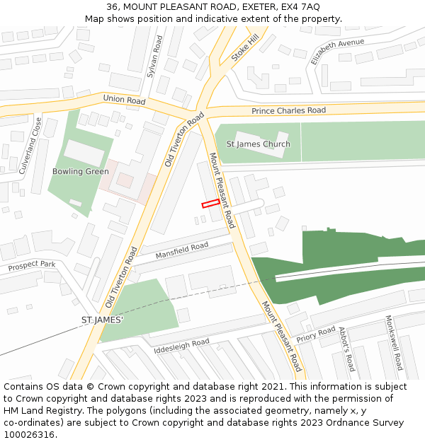 36, MOUNT PLEASANT ROAD, EXETER, EX4 7AQ: Location map and indicative extent of plot
