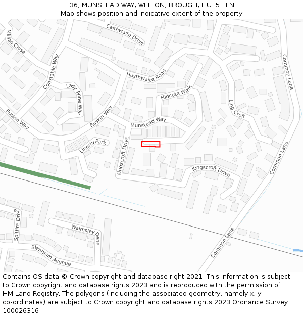 36, MUNSTEAD WAY, WELTON, BROUGH, HU15 1FN: Location map and indicative extent of plot