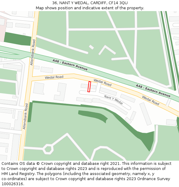 36, NANT Y WEDAL, CARDIFF, CF14 3QU: Location map and indicative extent of plot