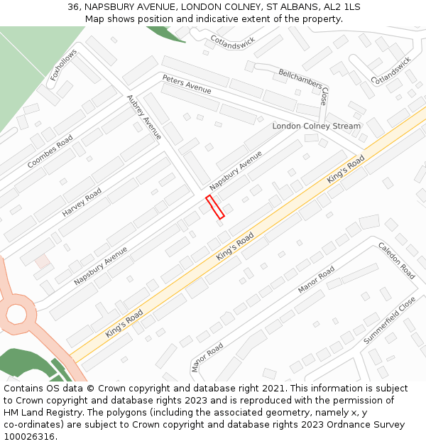36, NAPSBURY AVENUE, LONDON COLNEY, ST ALBANS, AL2 1LS: Location map and indicative extent of plot