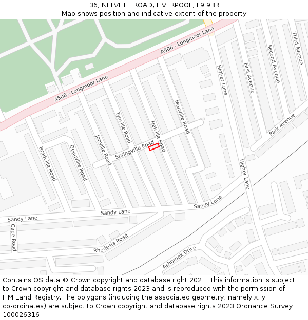 36, NELVILLE ROAD, LIVERPOOL, L9 9BR: Location map and indicative extent of plot