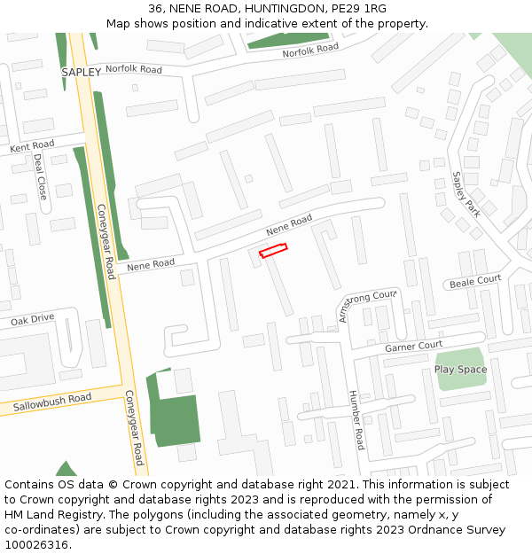 36, NENE ROAD, HUNTINGDON, PE29 1RG: Location map and indicative extent of plot