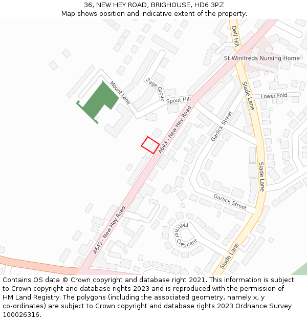 36, NEW HEY ROAD, BRIGHOUSE, HD6 3PZ: Location map and indicative extent of plot