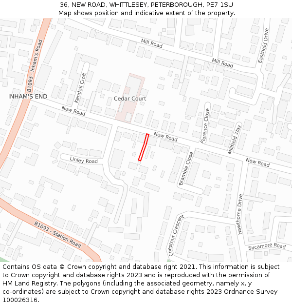 36, NEW ROAD, WHITTLESEY, PETERBOROUGH, PE7 1SU: Location map and indicative extent of plot
