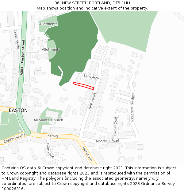 36, NEW STREET, PORTLAND, DT5 1HH: Location map and indicative extent of plot