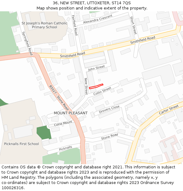 36, NEW STREET, UTTOXETER, ST14 7QS: Location map and indicative extent of plot