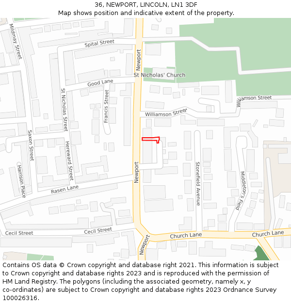 36, NEWPORT, LINCOLN, LN1 3DF: Location map and indicative extent of plot