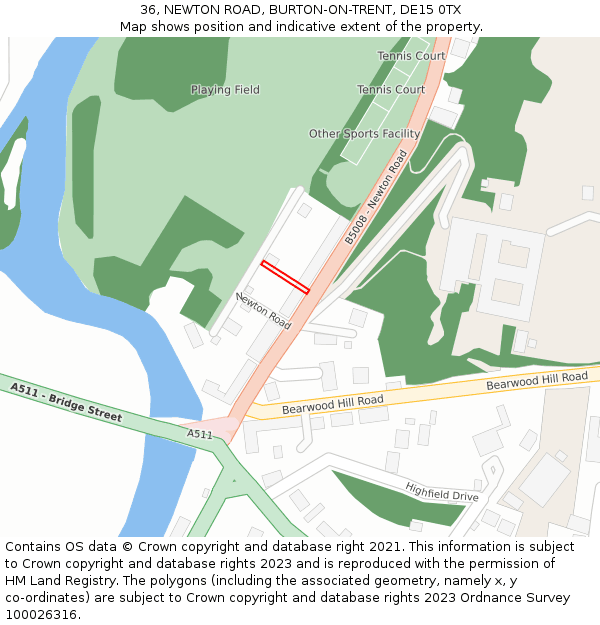 36, NEWTON ROAD, BURTON-ON-TRENT, DE15 0TX: Location map and indicative extent of plot