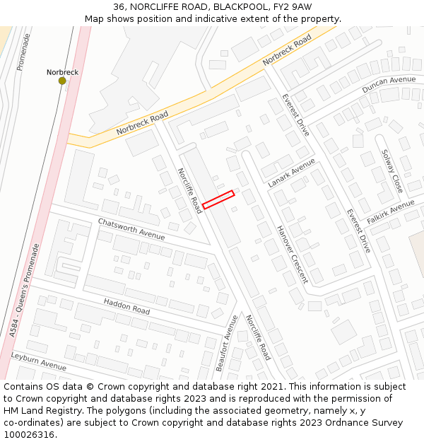 36, NORCLIFFE ROAD, BLACKPOOL, FY2 9AW: Location map and indicative extent of plot
