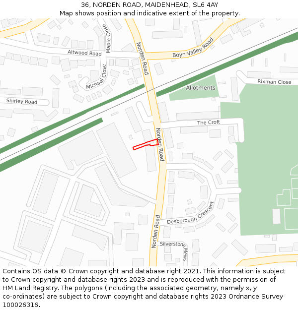 36, NORDEN ROAD, MAIDENHEAD, SL6 4AY: Location map and indicative extent of plot