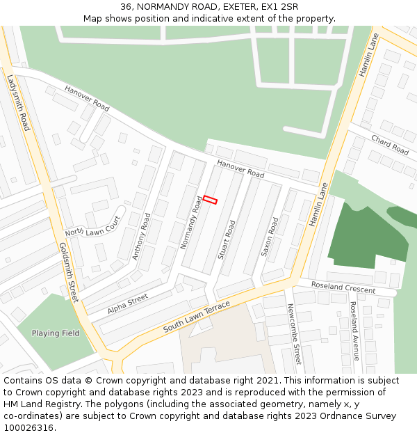36, NORMANDY ROAD, EXETER, EX1 2SR: Location map and indicative extent of plot