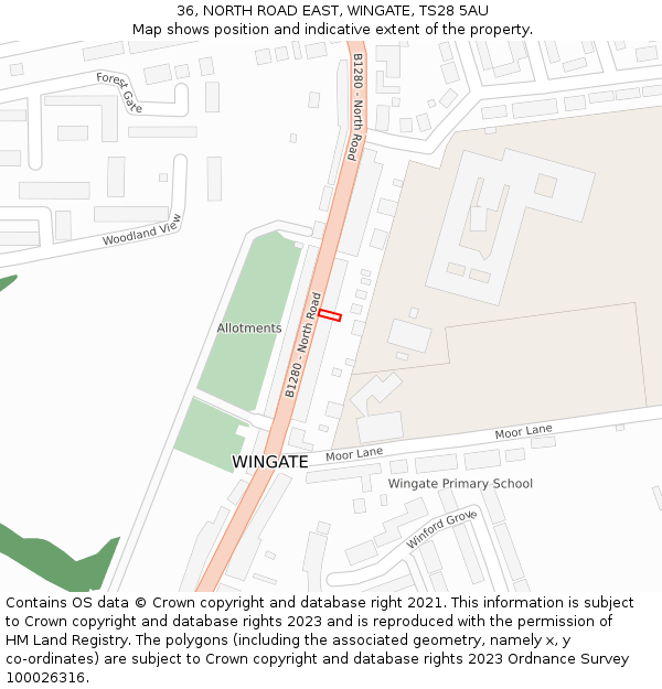 36, NORTH ROAD EAST, WINGATE, TS28 5AU: Location map and indicative extent of plot