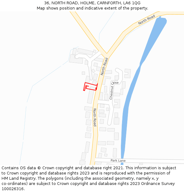 36, NORTH ROAD, HOLME, CARNFORTH, LA6 1QG: Location map and indicative extent of plot