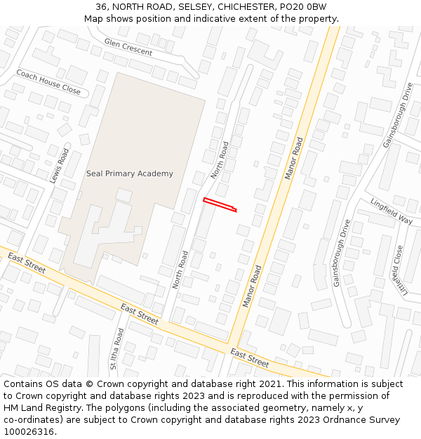 36, NORTH ROAD, SELSEY, CHICHESTER, PO20 0BW: Location map and indicative extent of plot
