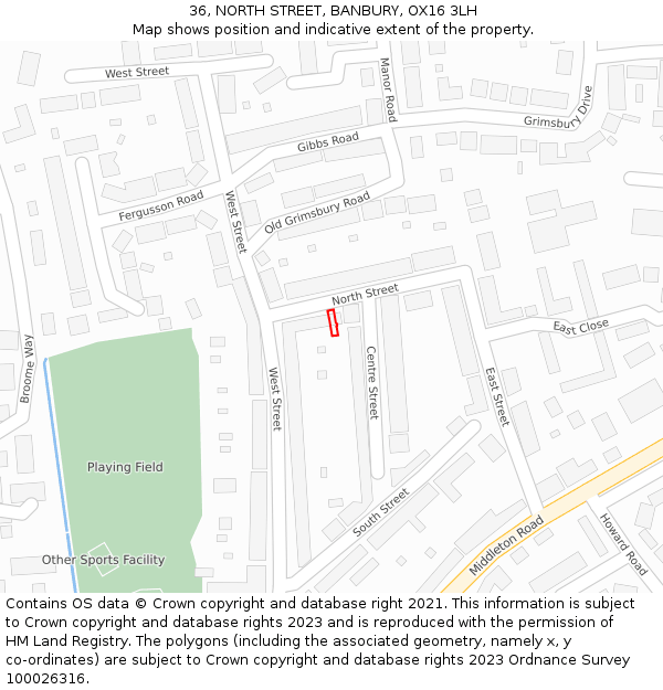 36, NORTH STREET, BANBURY, OX16 3LH: Location map and indicative extent of plot