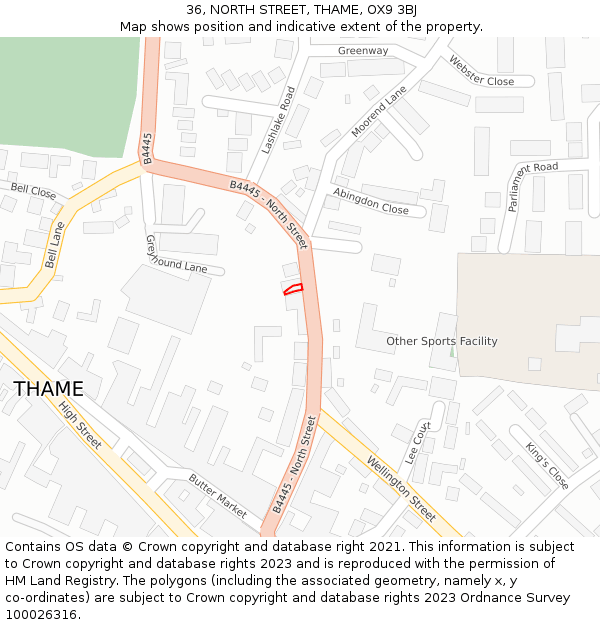 36, NORTH STREET, THAME, OX9 3BJ: Location map and indicative extent of plot