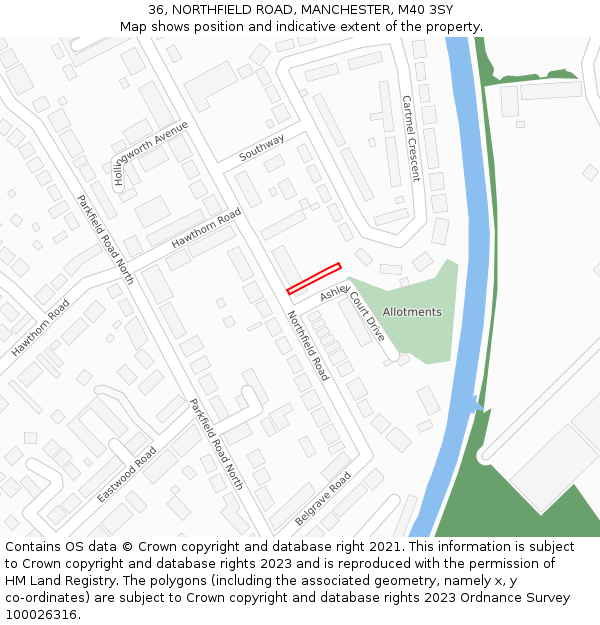 36, NORTHFIELD ROAD, MANCHESTER, M40 3SY: Location map and indicative extent of plot