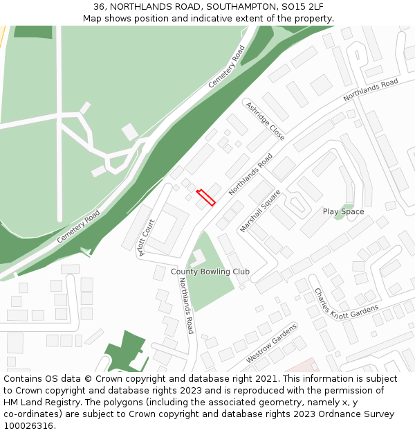 36, NORTHLANDS ROAD, SOUTHAMPTON, SO15 2LF: Location map and indicative extent of plot