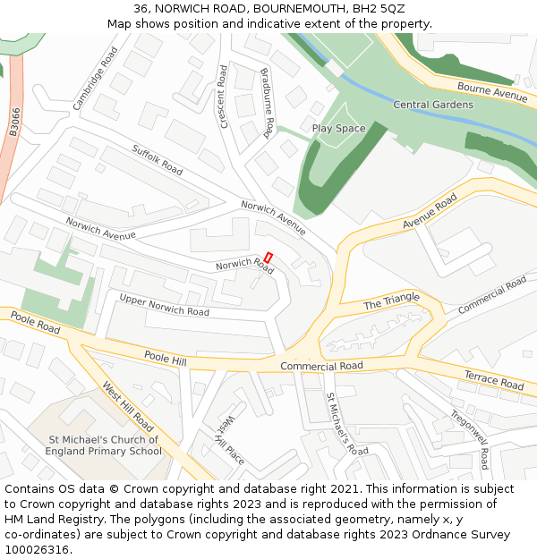 36, NORWICH ROAD, BOURNEMOUTH, BH2 5QZ: Location map and indicative extent of plot
