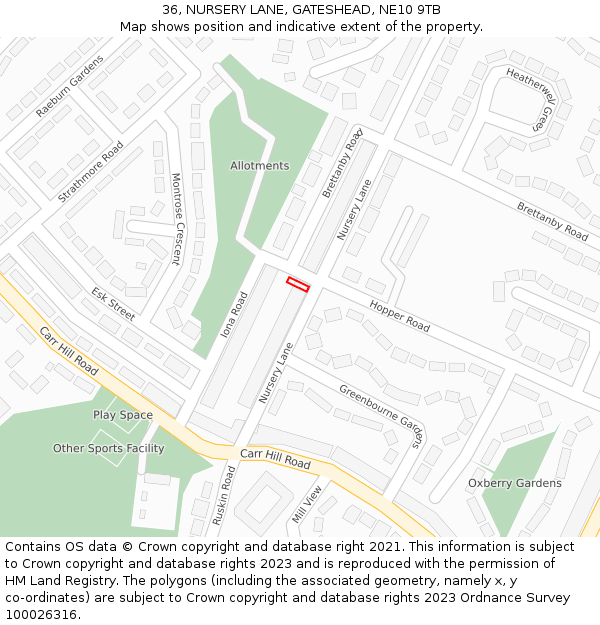 36, NURSERY LANE, GATESHEAD, NE10 9TB: Location map and indicative extent of plot