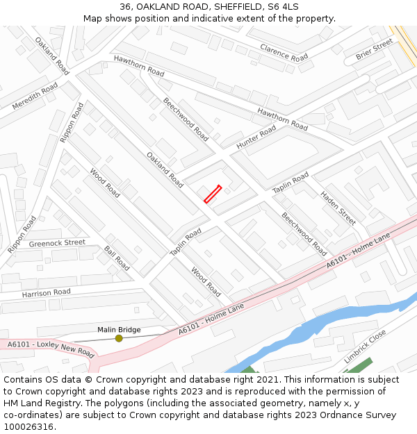 36, OAKLAND ROAD, SHEFFIELD, S6 4LS: Location map and indicative extent of plot