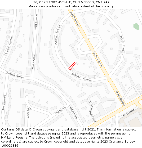 36, OCKELFORD AVENUE, CHELMSFORD, CM1 2AP: Location map and indicative extent of plot