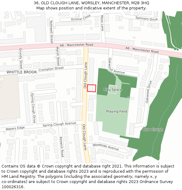 36, OLD CLOUGH LANE, WORSLEY, MANCHESTER, M28 3HQ: Location map and indicative extent of plot