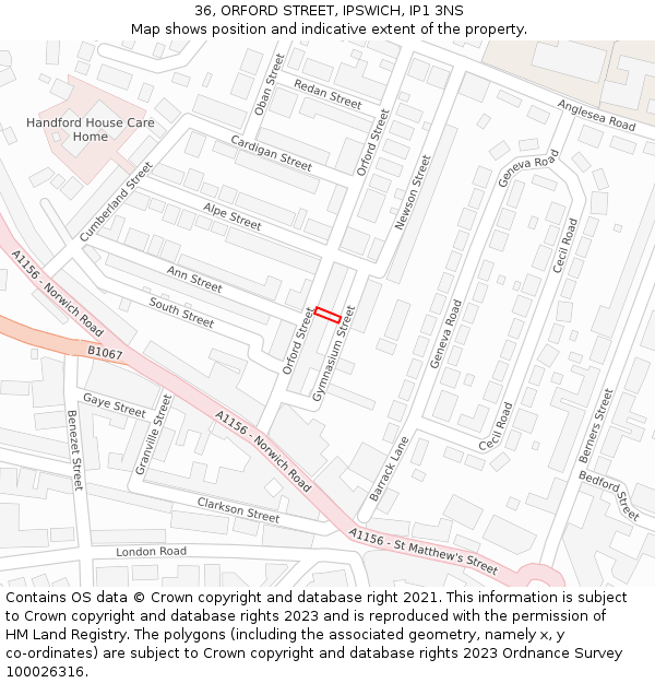 36, ORFORD STREET, IPSWICH, IP1 3NS: Location map and indicative extent of plot