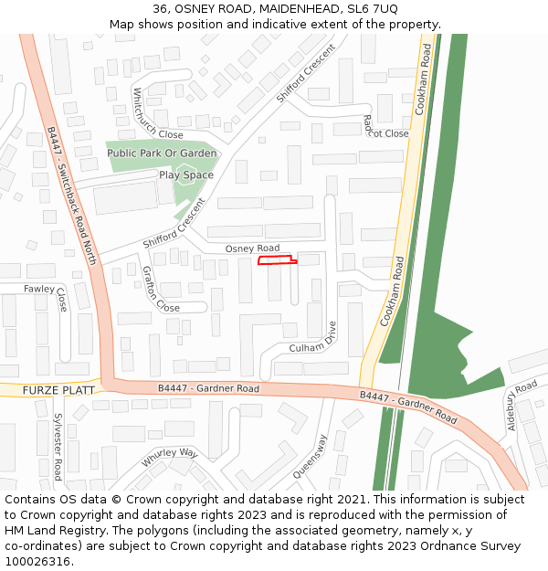 36, OSNEY ROAD, MAIDENHEAD, SL6 7UQ: Location map and indicative extent of plot