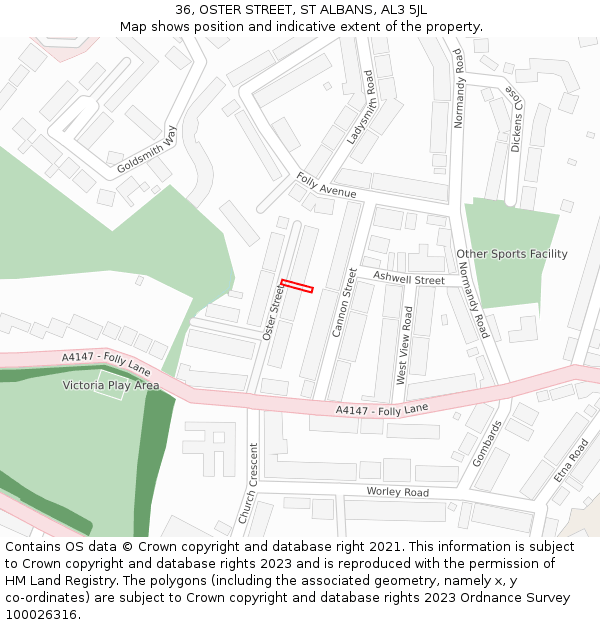36, OSTER STREET, ST ALBANS, AL3 5JL: Location map and indicative extent of plot