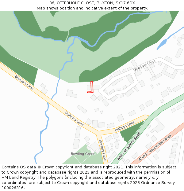 36, OTTERHOLE CLOSE, BUXTON, SK17 6DX: Location map and indicative extent of plot