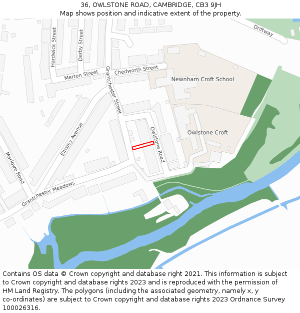 36, OWLSTONE ROAD, CAMBRIDGE, CB3 9JH: Location map and indicative extent of plot