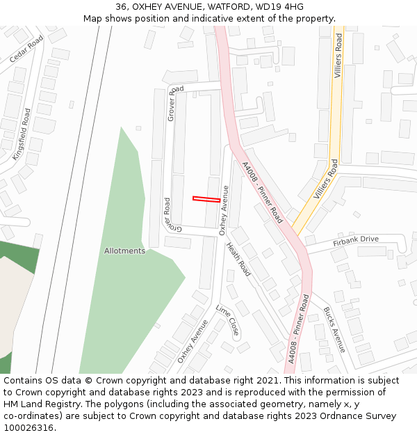36, OXHEY AVENUE, WATFORD, WD19 4HG: Location map and indicative extent of plot