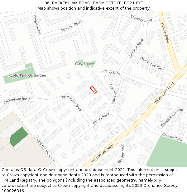 36, PACKENHAM ROAD, BASINGSTOKE, RG21 8XT: Location map and indicative extent of plot
