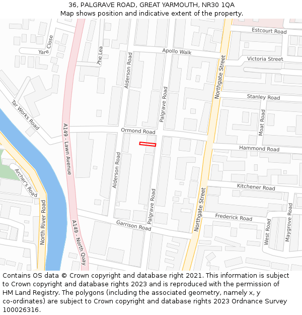36, PALGRAVE ROAD, GREAT YARMOUTH, NR30 1QA: Location map and indicative extent of plot