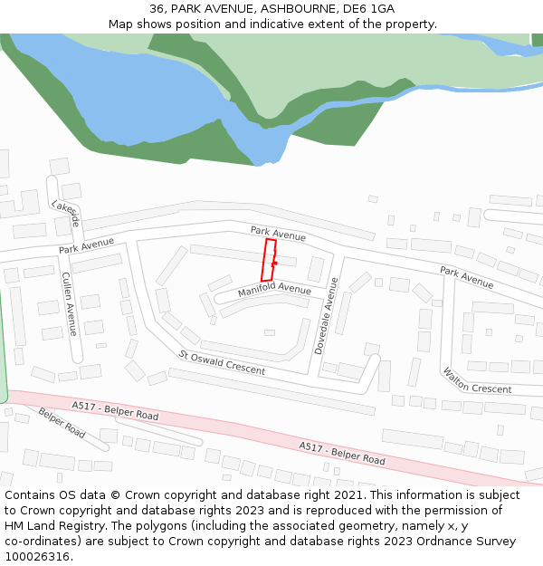 36, PARK AVENUE, ASHBOURNE, DE6 1GA: Location map and indicative extent of plot