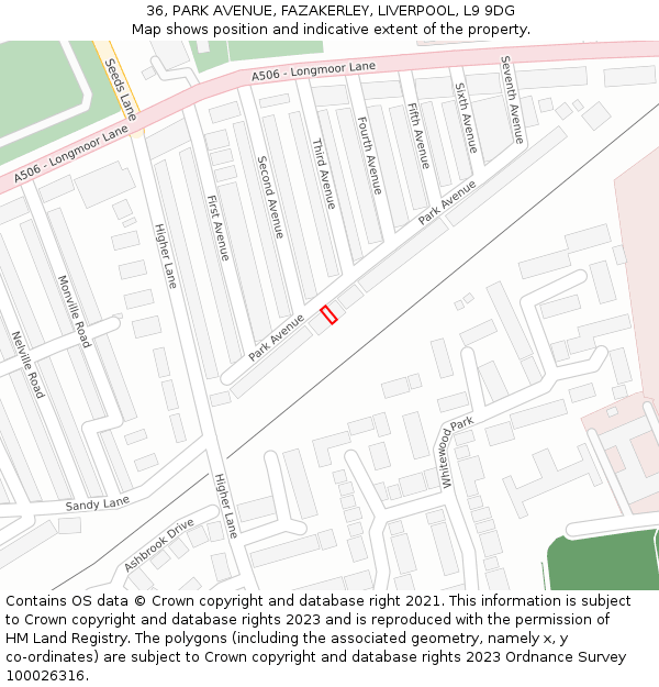 36, PARK AVENUE, FAZAKERLEY, LIVERPOOL, L9 9DG: Location map and indicative extent of plot