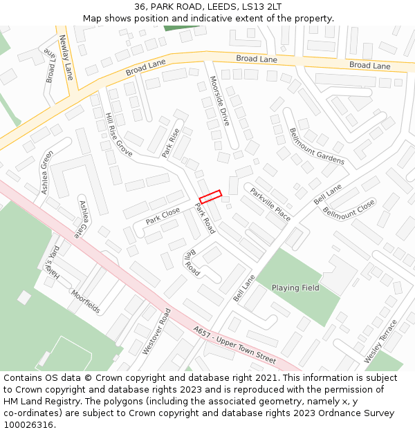 36, PARK ROAD, LEEDS, LS13 2LT: Location map and indicative extent of plot