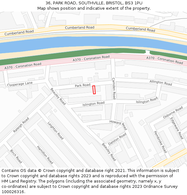 36, PARK ROAD, SOUTHVILLE, BRISTOL, BS3 1PU: Location map and indicative extent of plot