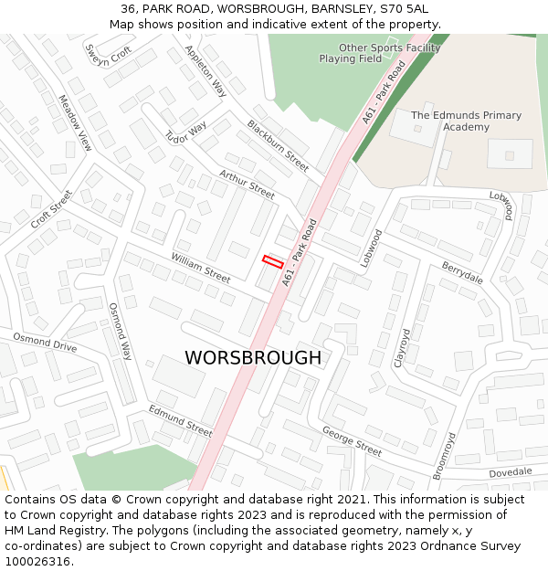 36, PARK ROAD, WORSBROUGH, BARNSLEY, S70 5AL: Location map and indicative extent of plot