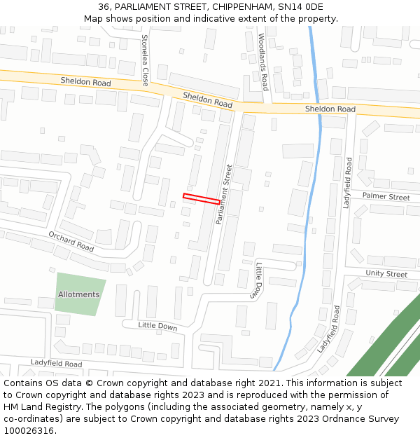 36, PARLIAMENT STREET, CHIPPENHAM, SN14 0DE: Location map and indicative extent of plot