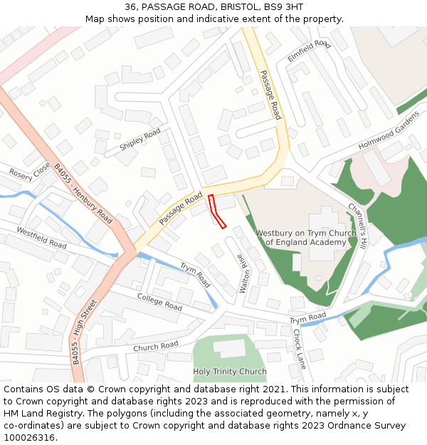 36, PASSAGE ROAD, BRISTOL, BS9 3HT: Location map and indicative extent of plot