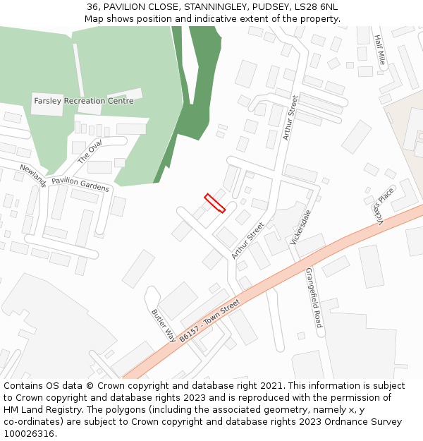 36, PAVILION CLOSE, STANNINGLEY, PUDSEY, LS28 6NL: Location map and indicative extent of plot