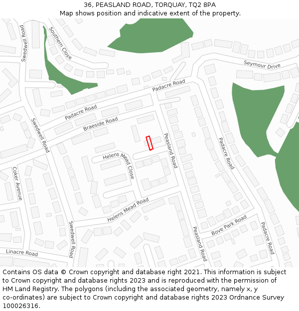 36, PEASLAND ROAD, TORQUAY, TQ2 8PA: Location map and indicative extent of plot