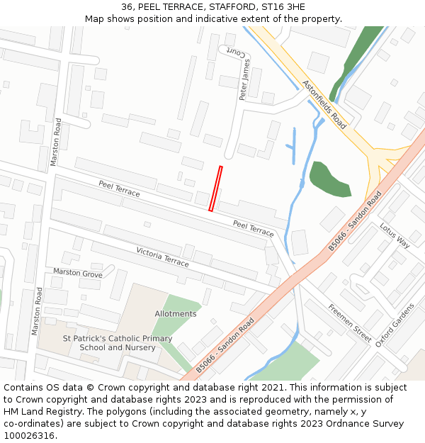36, PEEL TERRACE, STAFFORD, ST16 3HE: Location map and indicative extent of plot