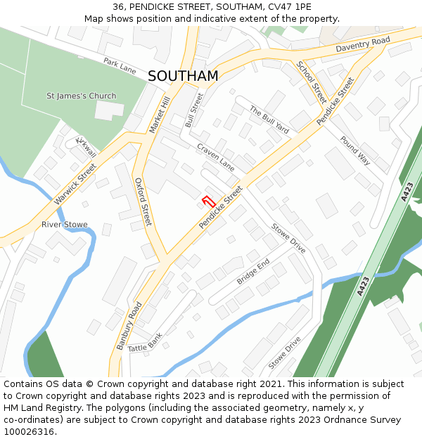 36, PENDICKE STREET, SOUTHAM, CV47 1PE: Location map and indicative extent of plot